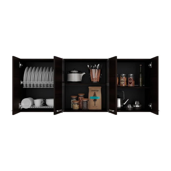 Gabinete Superior Vega, Kronos Nogal, con Cuatro Puertas Batientes y Dos Puertas en Vidrio ZF