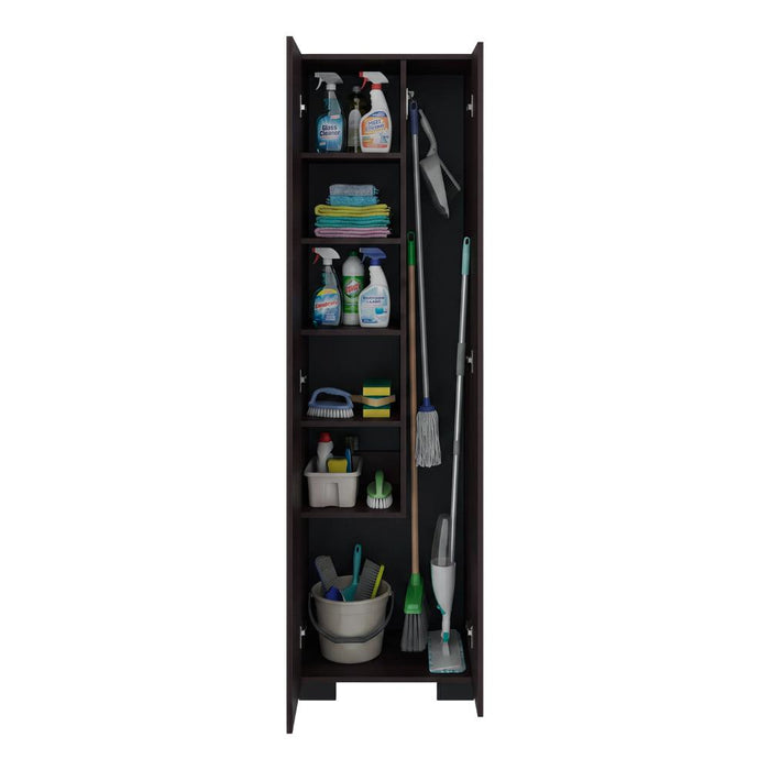 Mueble de Aseo Blake, Kronos Nogal, Incluye Colgador para Escobas y Variedad de Entrepaños ZF