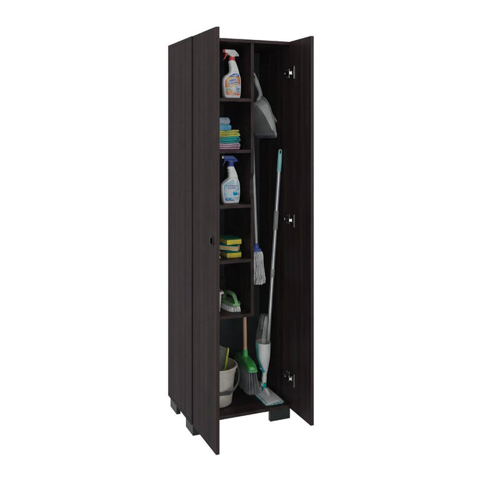 Mueble de Aseo Blake, Kronos Nogal, Incluye Colgador para Escobas y Variedad de Entrepaños ZF