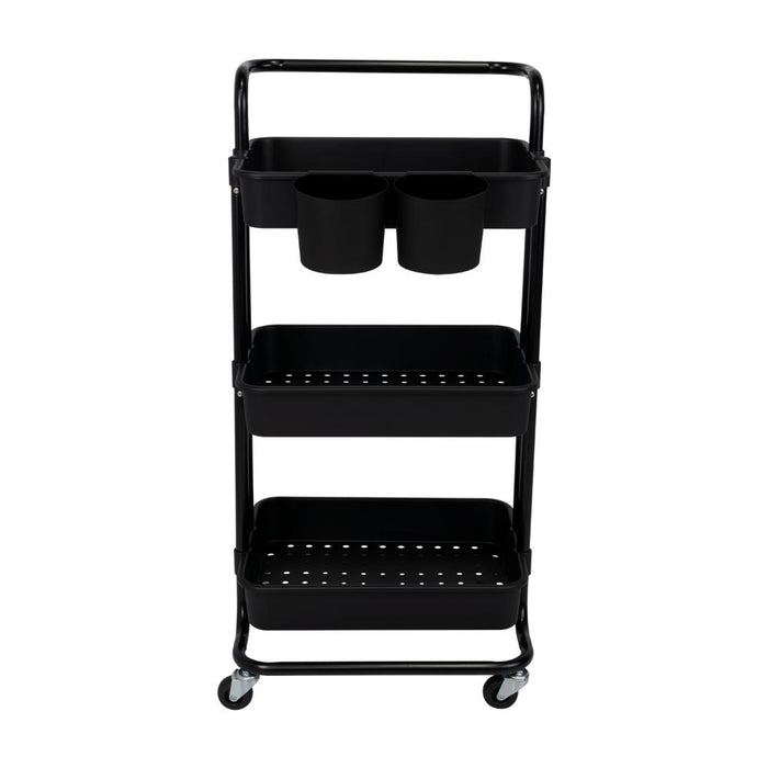 Mueble Auxiliar Multiusos Rolling, Negro, con Tres niveles y Rodachines Para Su Fácil Desplazamiento