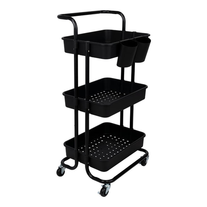 Mueble Auxiliar Multiusos Rolling, Negro, con Tres niveles y Rodachines Para Su Fácil Desplazamiento