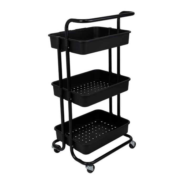 Mueble Auxiliar Multiusos Rolling, Negro, con Tres niveles y Rodachines Para Su Fácil Desplazamiento
