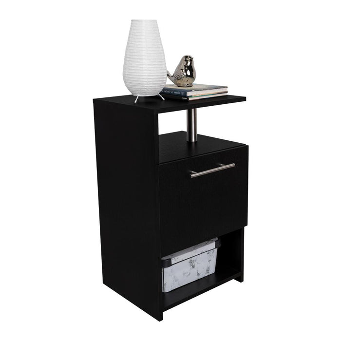 Mesa de Noche Alta Jena, Wengue, con cajon para guardar objetos