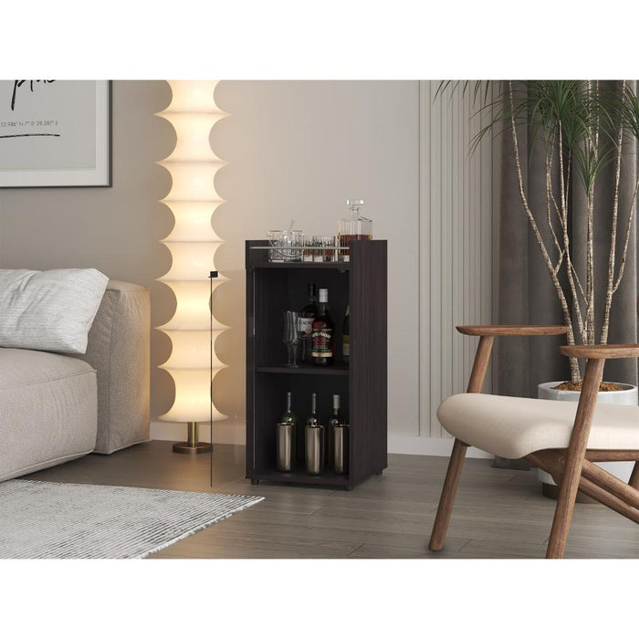 MiniBar Theba, Wengue, con espacio para botellas de vino y copas ZF