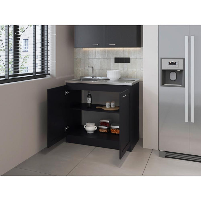 Gabinete Inferior Toronto, Wengue, con espacio de almacenamiento y manijas metálicas