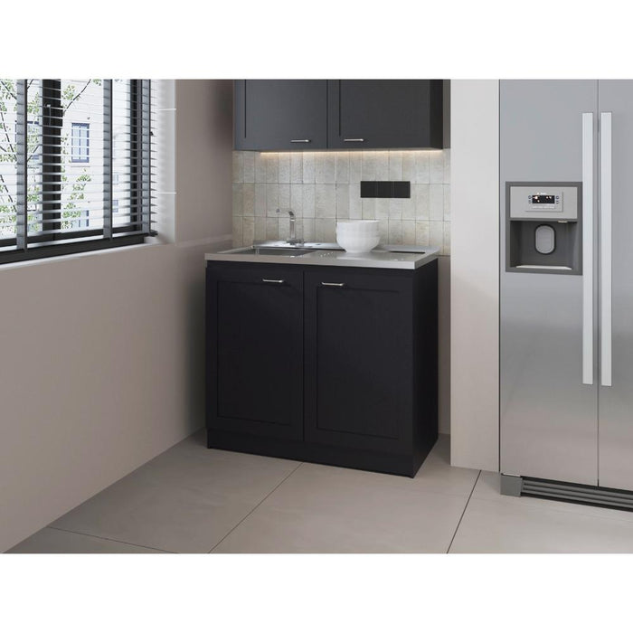 Gabinete Inferior Toronto, Wengue, con espacio de almacenamiento y manijas metálicas