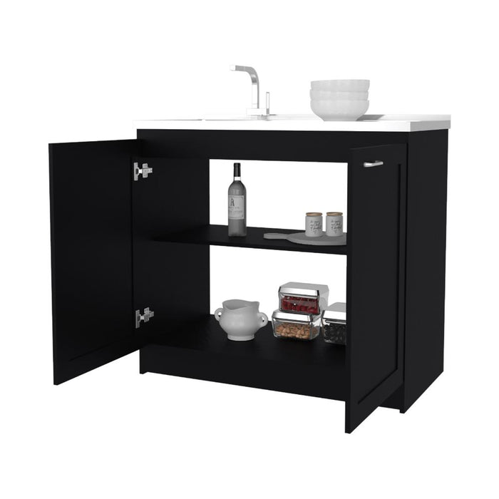 Gabinete Inferior Toronto, Wengue, con espacio de almacenamiento y manijas metálicas