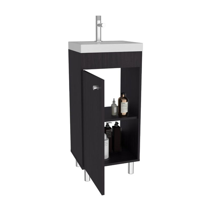 Mueble para Lavamanos Rivera, Wengue, con patas en acero y con gran espació para colocar objetos ZF