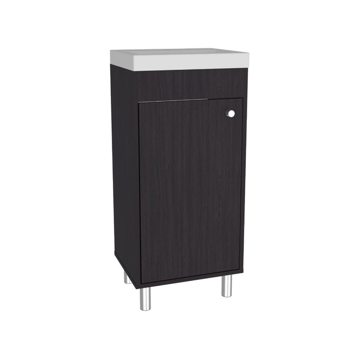 Mueble para Lavamanos Rivera, Wengue, con patas en acero y con gran espació para colocar objetos ZF