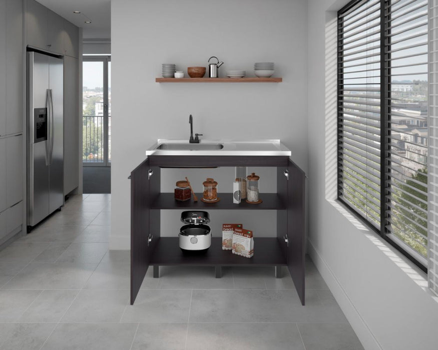 Gabinete Inferior Cantabria, Kronos Wengue, con dos Puertas Abatibles- Mesón Izquierdo y Grifería ZF