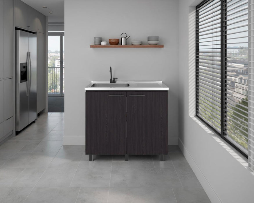 Gabinete Inferior Cantabria, Kronos Wengue, con dos Puertas Abatibles- Mesón Izquierdo y Grifería ZF