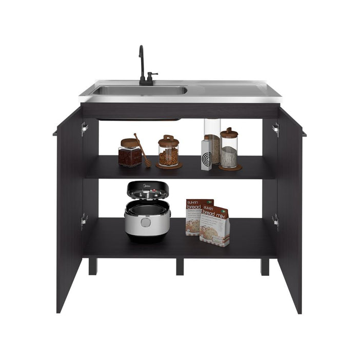 Gabinete Inferior Cantabria, Kronos Wengue, con dos Puertas Abatibles- Mesón Izquierdo y Grifería ZF