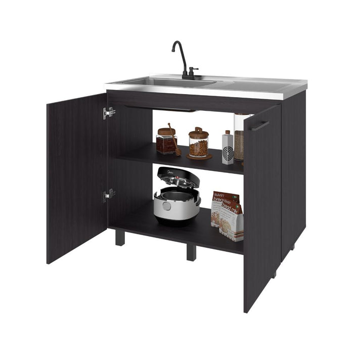 Gabinete Inferior Cantabria, Kronos Wengue, con dos Puertas Abatibles- Mesón Izquierdo y Grifería ZF