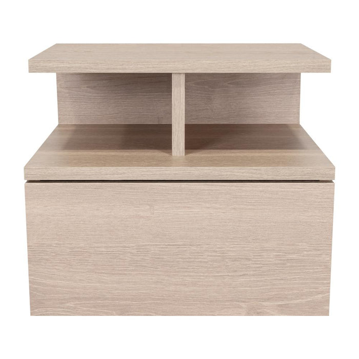 Mesa de Noche Flotante Nube, Bardolino, con un Cajón y División de dos Entrepaños