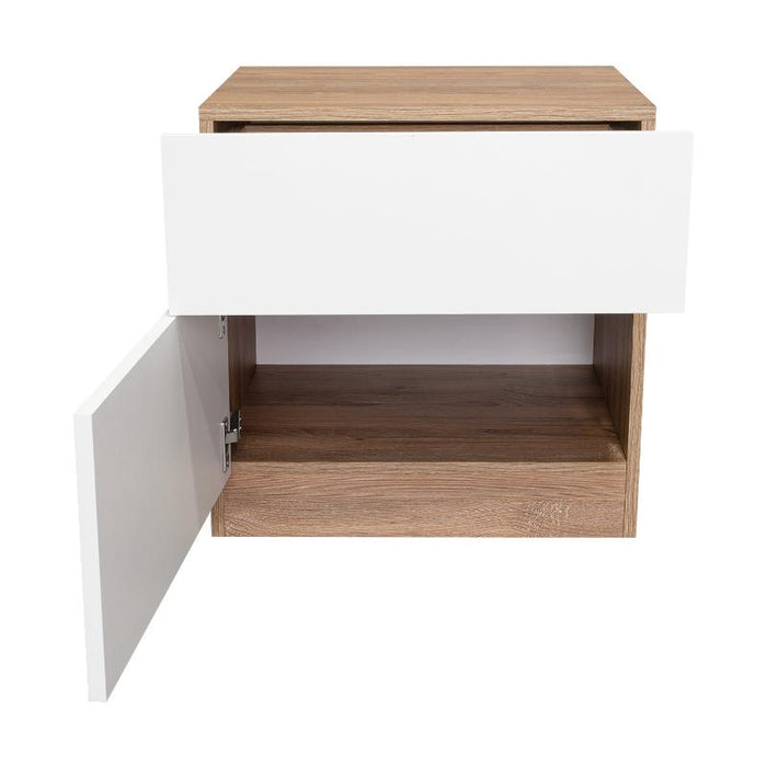 Mesa de Noche Nebrask, Fresno Europeo y Blanco, con Un Cajón Organizador