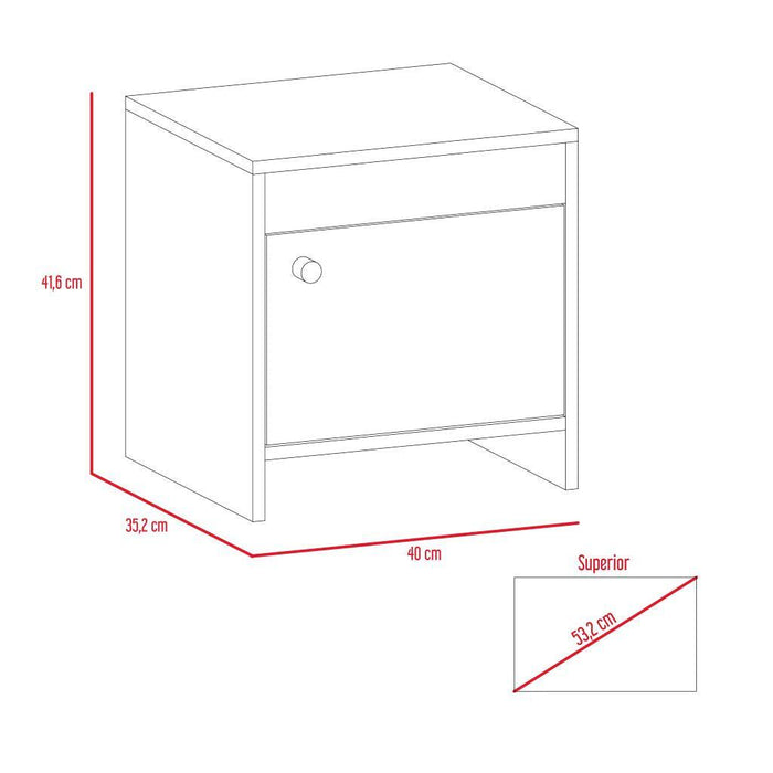 Mesa de Noche Tutto, Macadamia y Blanco, con Cajón Para Guardar Objetos Ideal Para Espacios Reducidos