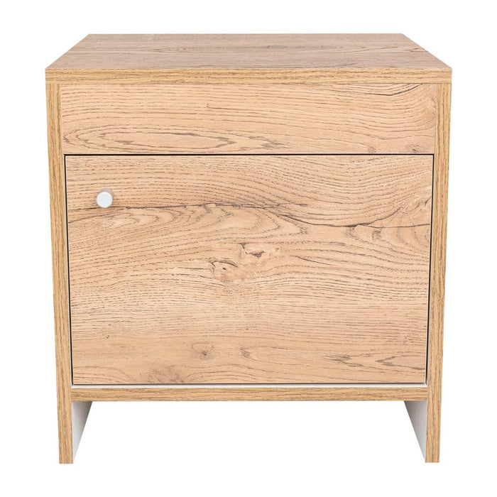 Mesa de Noche Tutto, Macadamia y Blanco, con Cajón Para Guardar Objetos Ideal Para Espacios Reducidos