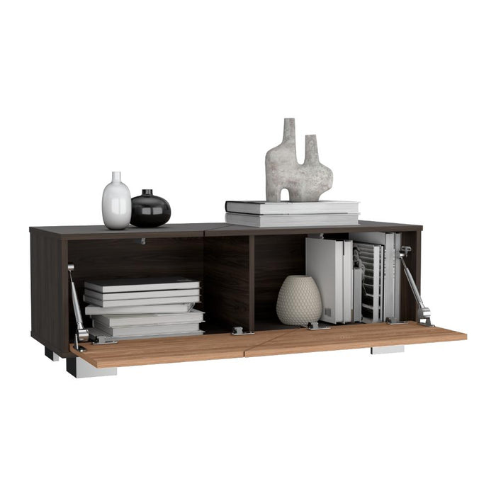 Mesa de Centro Orus, Nogal y Fresno Europeo, con Una Puerta y Patas de Acero
