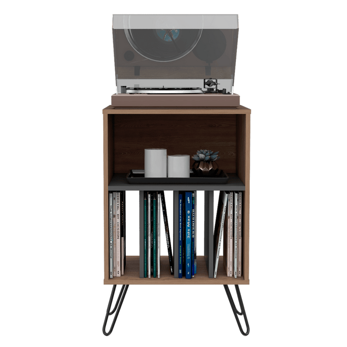 Mueble Auxiliar Lara, Miel y Plata Oscuro, con Patas En Acero y Espacio Para Objetos Decorativos