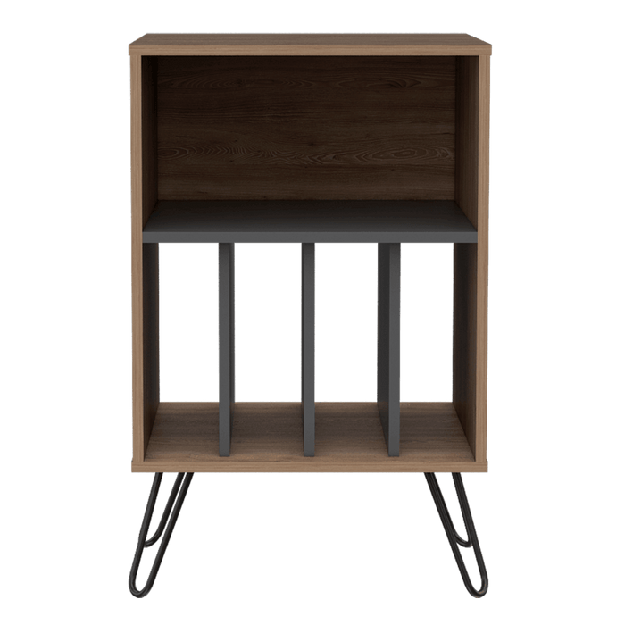 Mueble Auxiliar Lara, Miel y Plata Oscuro, con Patas En Acero y Espacio Para Objetos Decorativos