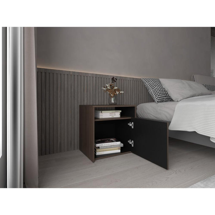 Mesa de Noche Montano, Milan y Wengue, con un cajón y espacio para colocar objetos decorativos