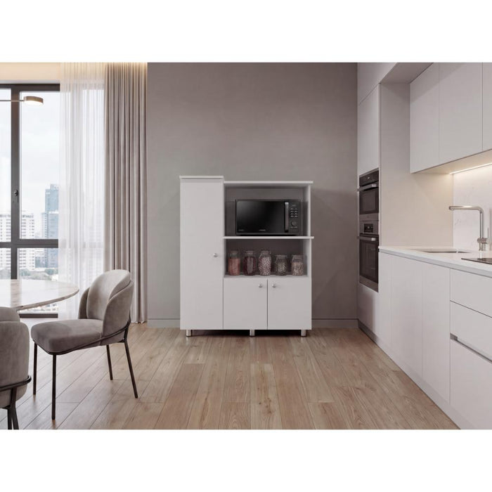 Módulo Microondas Lilo, Blanco, con 2 Entrepaños y 3 Puertas para Guardar Implementos ZF
