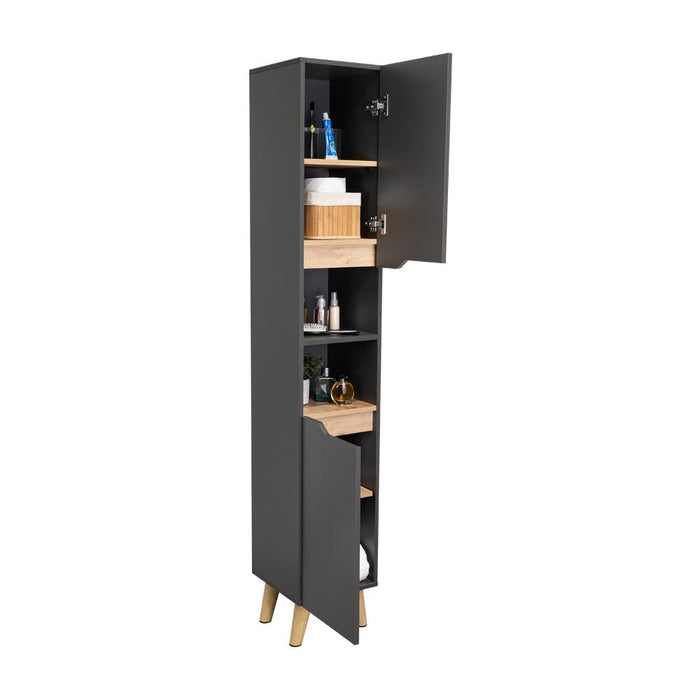 Mueble  Auxiliar para Baño Apolis, Plata Oscuro y Café claro, con un diseño minimalista y es de facil instalación