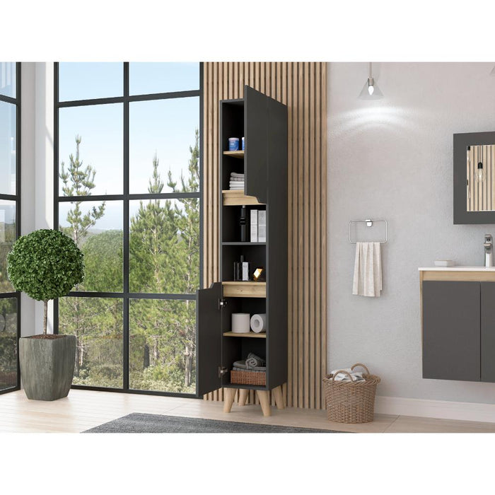 Mueble  Auxiliar para Baño Apolis, Plata Oscuro y Café claro, con un diseño minimalista y es de facil instalación