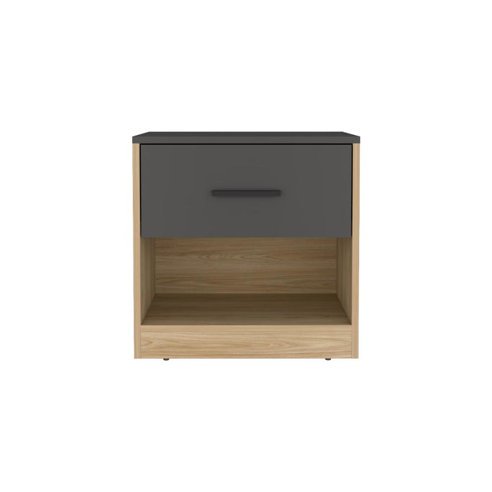 Mesa de Noche Giroa, Plata Oscuro y Fresno Europeo, con espacio para colocar objetos decorativos