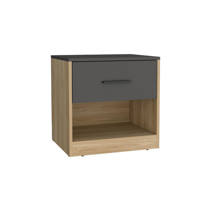 Mesa de Noche Giroa, Plata Oscuro y Fresno Europeo, con espacio para colocar objetos decorativos