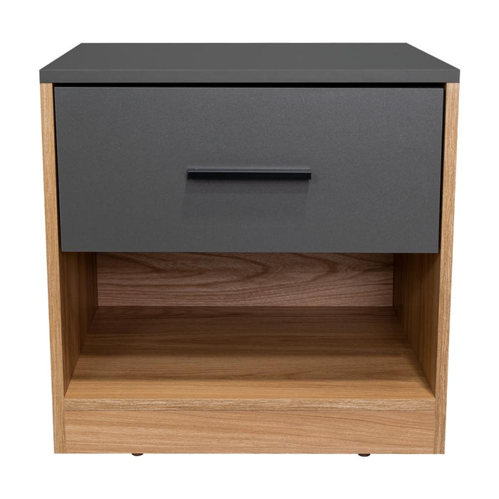 Mesa de Noche Ader, Plata Oscuro y Fresno Europeo, facil armado e instalacion ZF