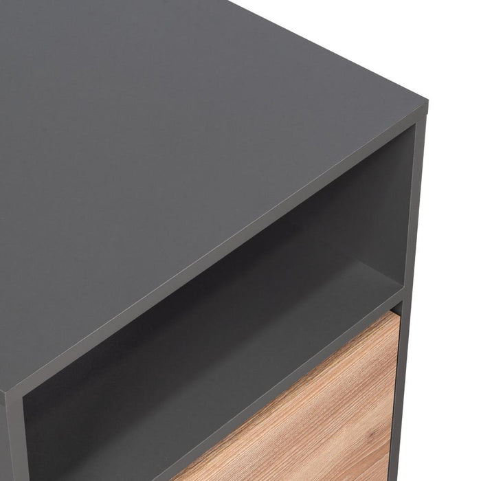 Mesa de Noche Galanto, Plata Oscuro y Fresno Europeo, con Una Puerta Batiente