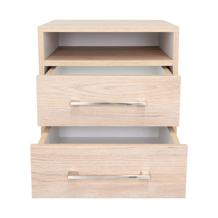 Mesa de Noche Douglas, Beige y Blanco, con Un Entrepaño Superior y Dos Cajones Organizadores