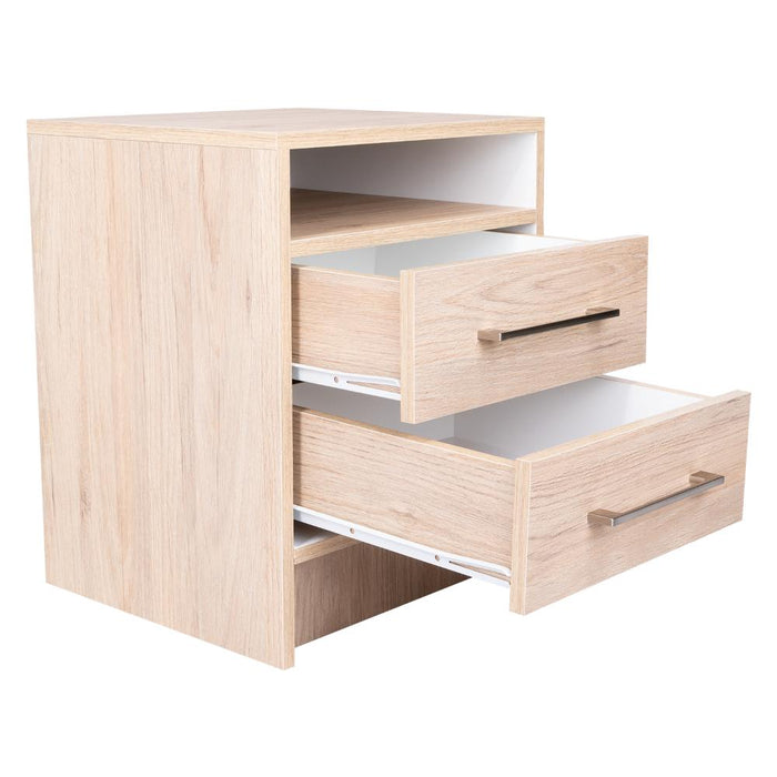 Mesa de Noche Douglas, Beige y Blanco, con Un Entrepaño Superior y Dos Cajones Organizadores