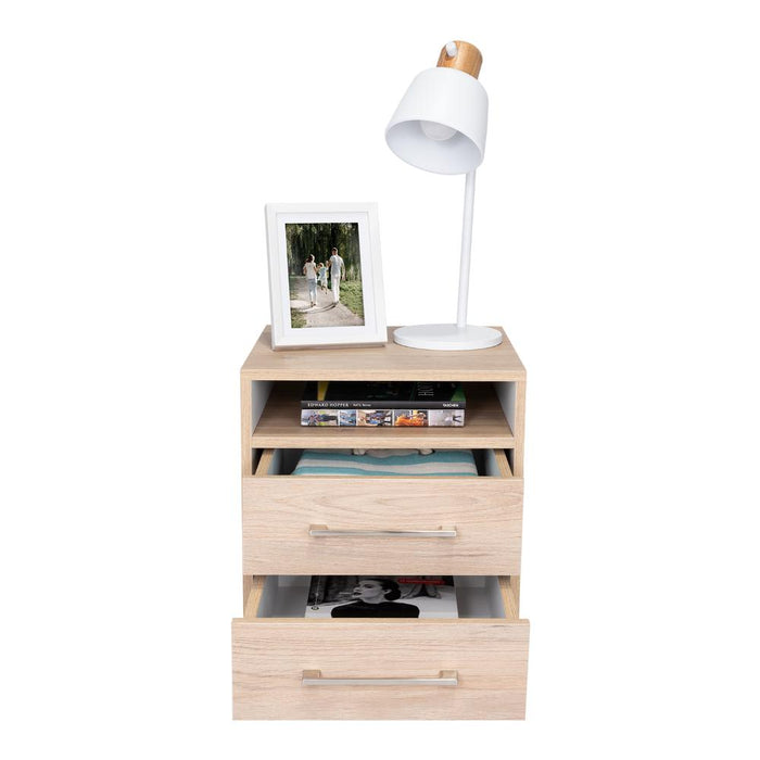 Mesa de Noche Douglas, Beige y Blanco, con Un Entrepaño Superior y Dos Cajones Organizadores