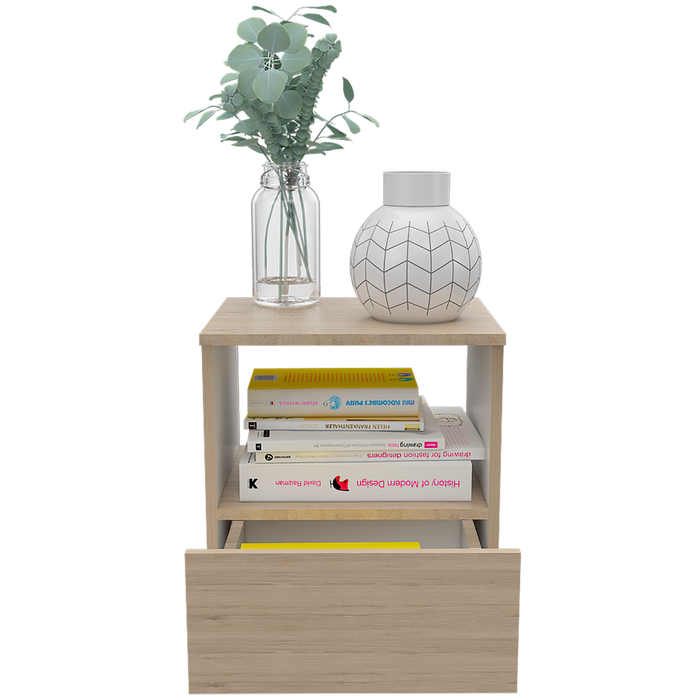 Mesa de noche oliver, beige, con un cajón inferior deslizable