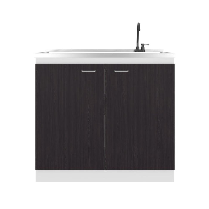 Gabinete Inferior Cantabria, Kronos Blanco y Kronos Wengue, con dos Puertas Abatibles- Mesón derecho y Grifería ZF