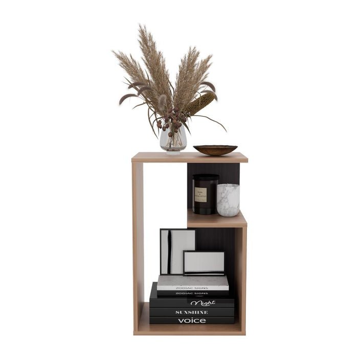 Mesa Auxiliar Evert, Café Expresso y Wengue, con diseño moderno y espacio para ubicar objetos