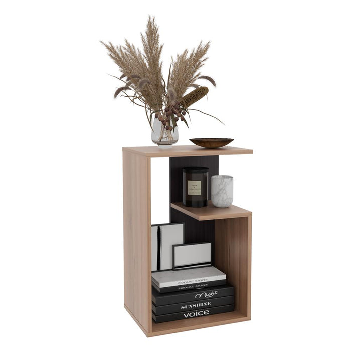 Mesa Auxiliar Evert, Café Expresso y Wengue, con diseño moderno y espacio para ubicar objetos