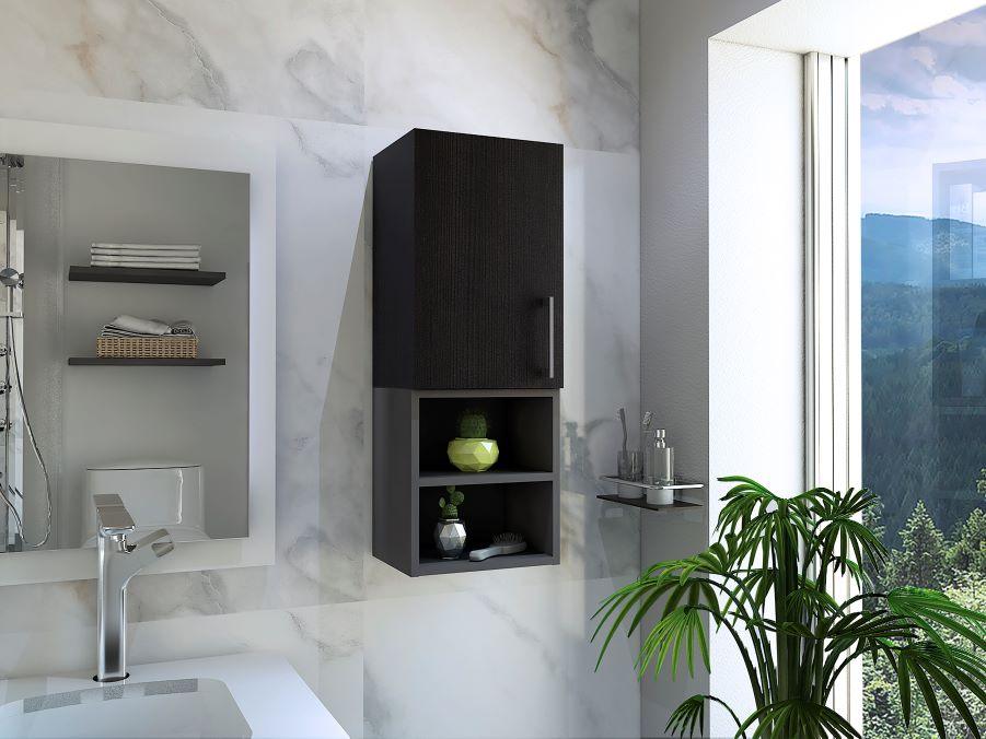 Gabinete de Baño Oporto, Wengue y Plata Oscuro, con espacio para guardar objetos de aseo personal