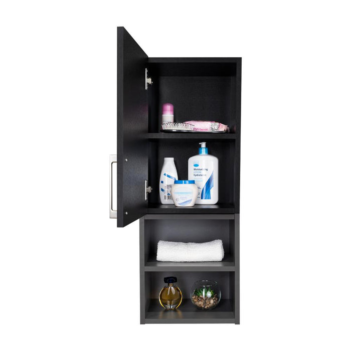 Gabinete de Baño Oporto, Wengue y Plata Oscuro, con espacio para guardar objetos de aseo personal