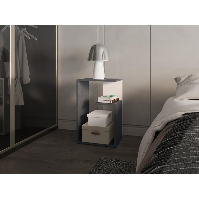 Mesa Auxiliar Evert, Piedra y Blanco Duqueza, con diseño moderno y espacio para ubicar objetos