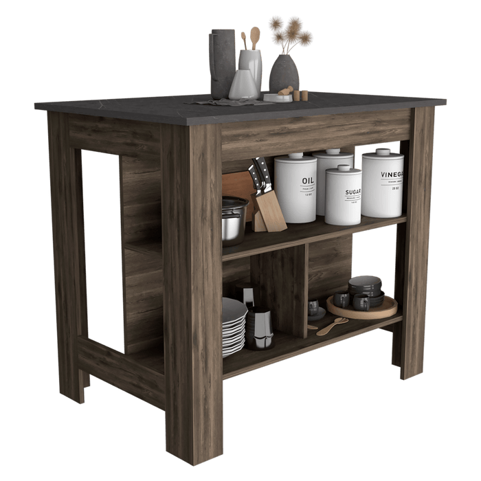 Barra de Cocina Cala, Nogal y Piedra, con Entrepaños ZF