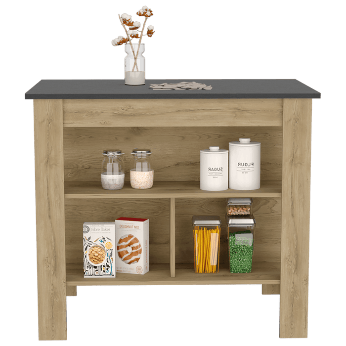 Barra de Cocina Cala, Macadamia y Wengue , con Amplia Superficie En La Mesa