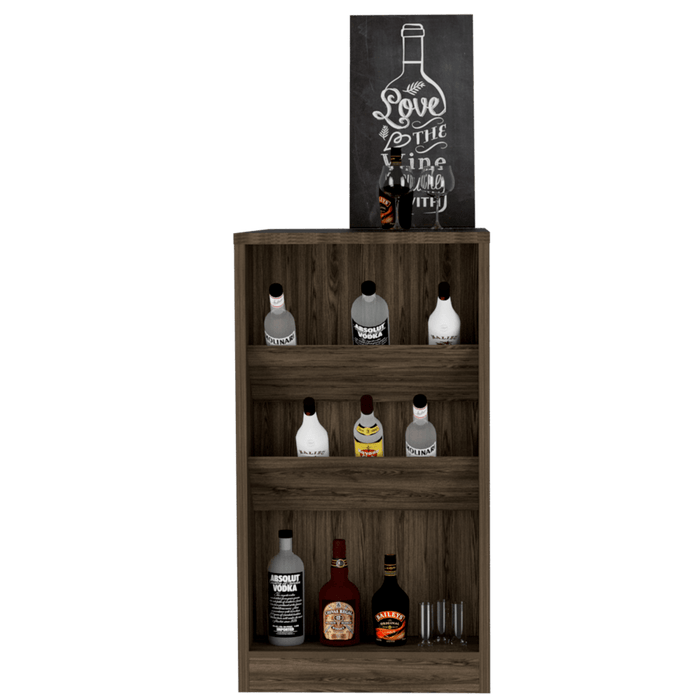 Mesa de Bar Celeste, Chocolate, con Tres Estantes para Botellas