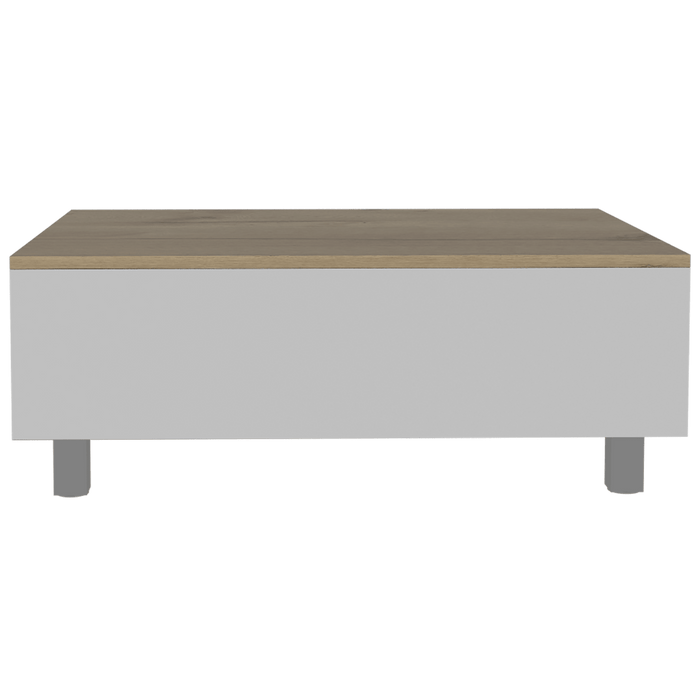 Mesa de Centro Albar, Blanco y Café Claro, con Entrepaño Extensible y espacio para almacenamiento ZF