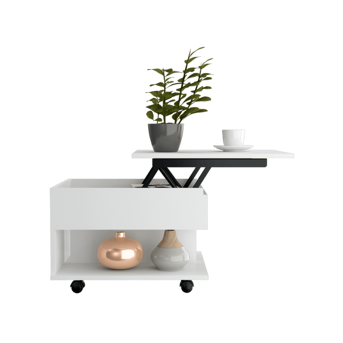Mesa de Centro Salento, Blanco Nevado y Wengue, con Espacio Extensible y Rodachinas ZF