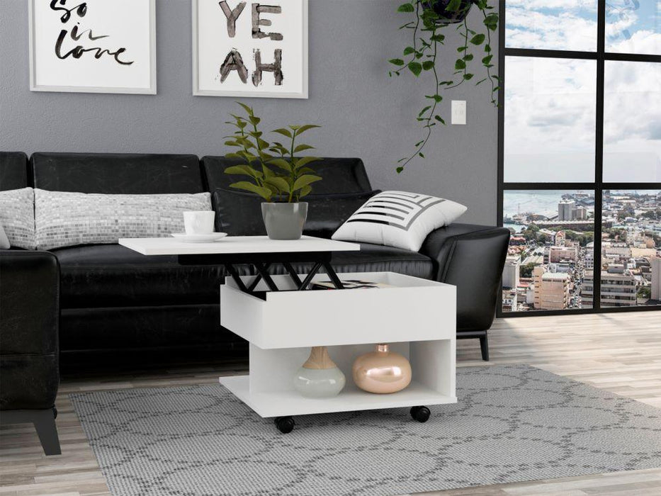 Mesa de Centro Salento, Blanco Nevado y Wengue, con Espacio Extensible y Rodachinas ZF