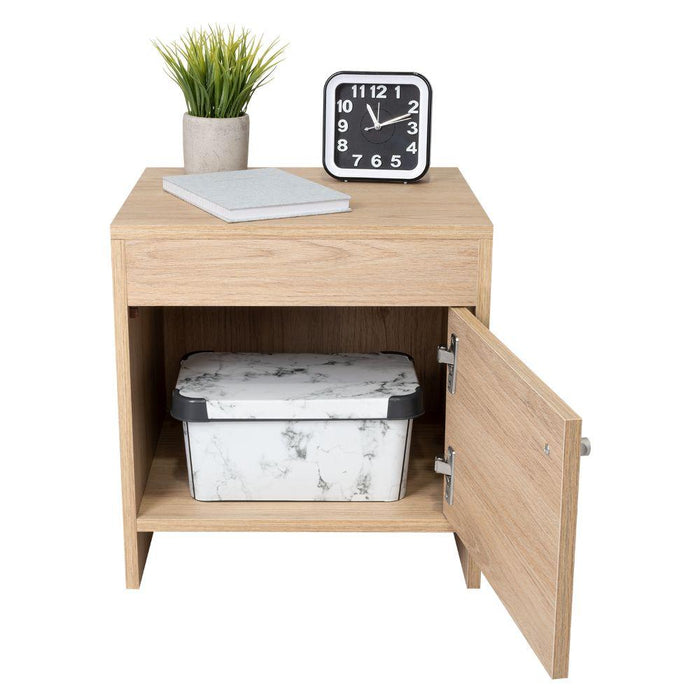 Mesa de Noche Tutto, Beige, con Cajón Para Guardar Objetos Ideal Para Espacios Reducidos