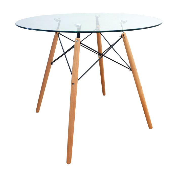 Mesa de comedor DKR tipo Eames redonda tapa de vidrio